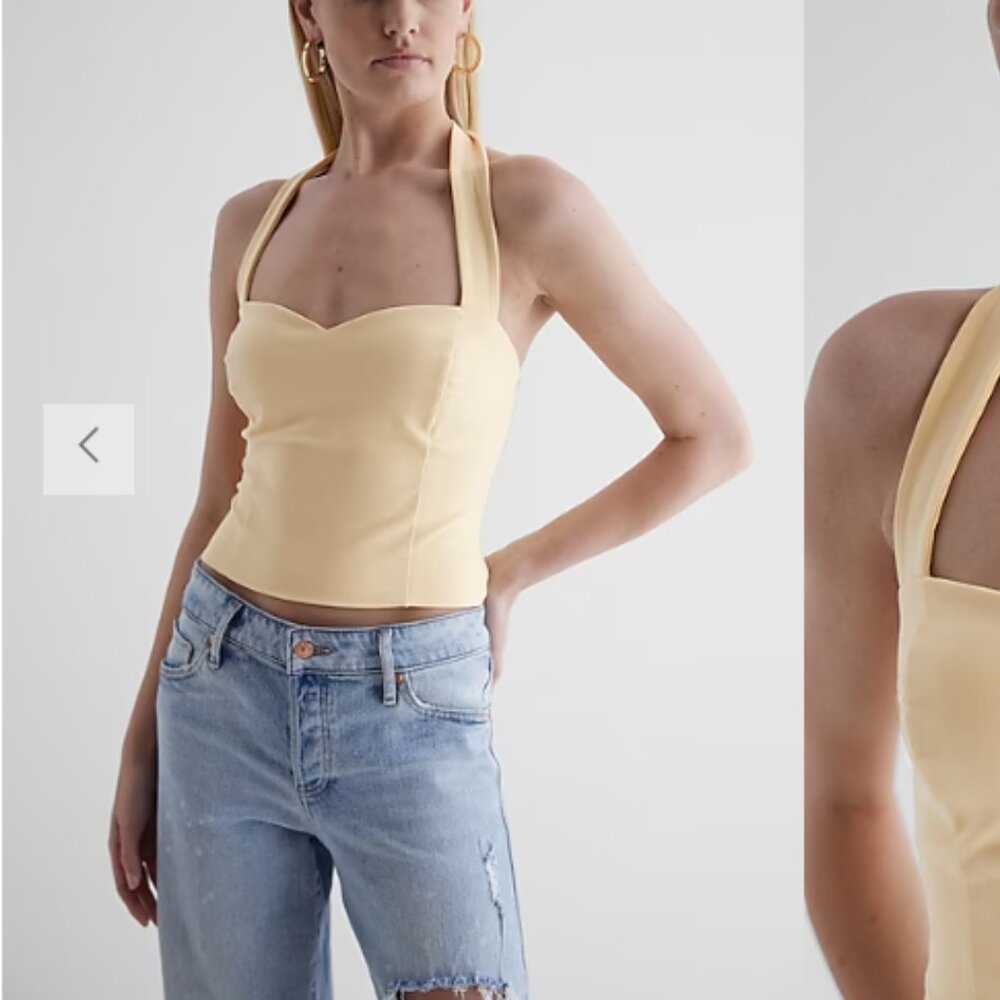 Body Contour Textured Sweetheart Halter Cropped Tank